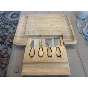 Home Euphoria Bamboo Charcuterie Board With Cutlery Set 11x15 EUC